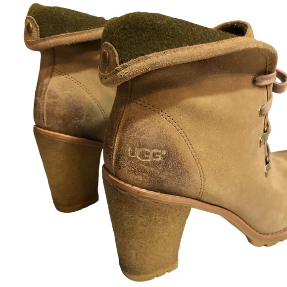 UGG Australia Tan Calynda Suede Heeled Boots Size 11